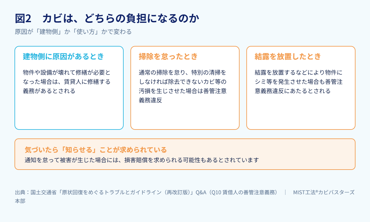 図2　カビは、どちらの負担になるのか（出典：国土交通省「原状回復をめぐる